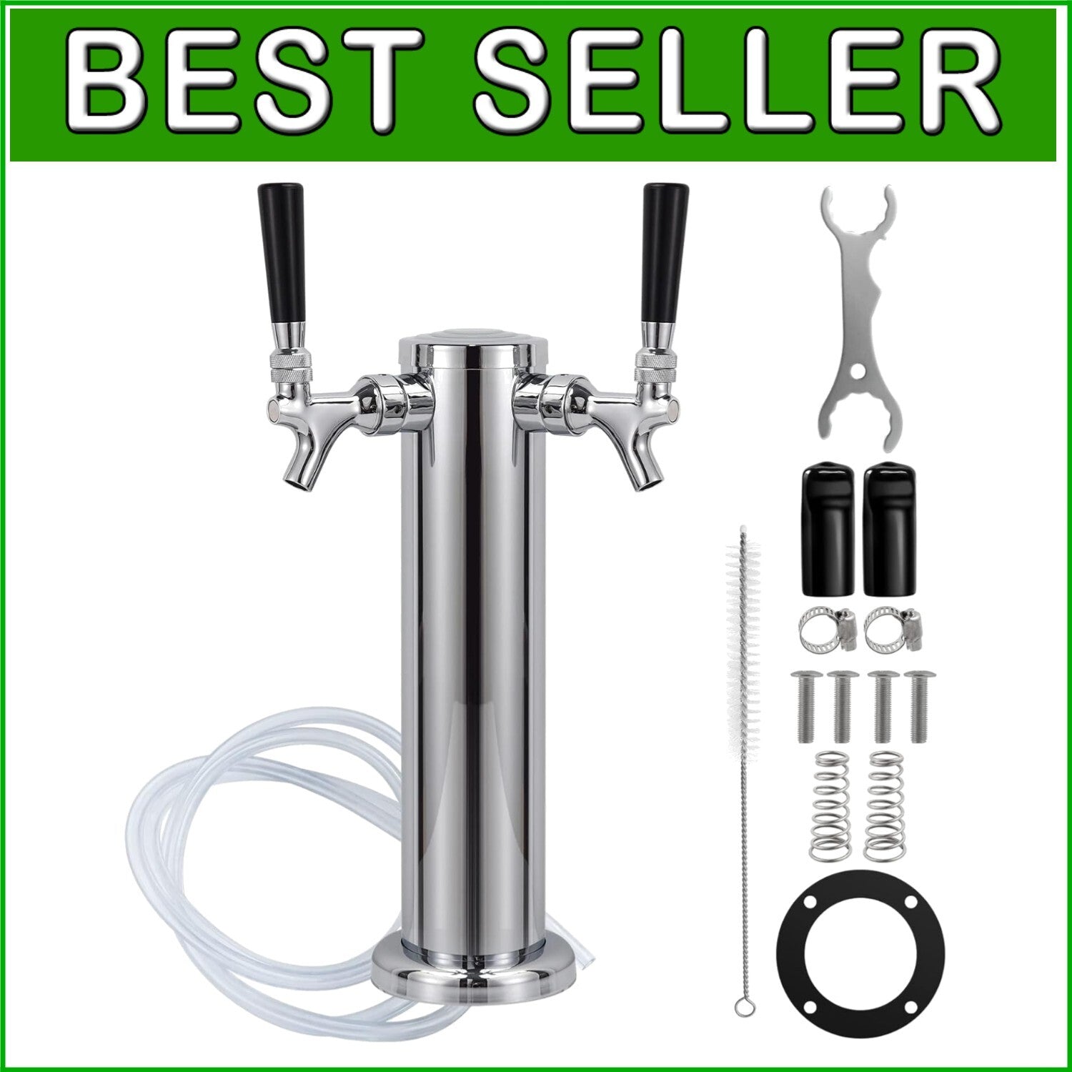 Elegant Beer Dispenser Tower with Brass Faucets - Perfect for Entertaining