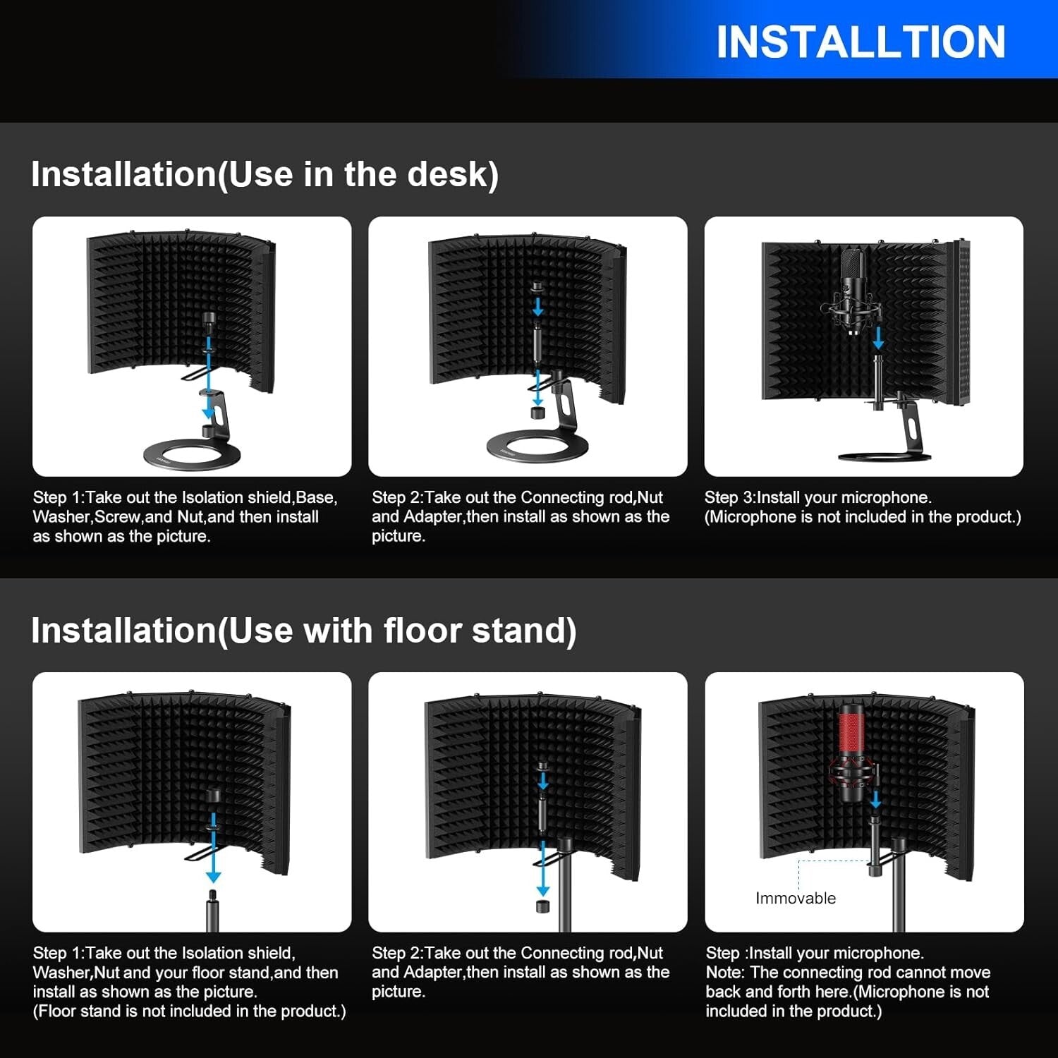 Professional Acoustic Foam Mic Shield - Portable, Lightweight, Easy to Install
