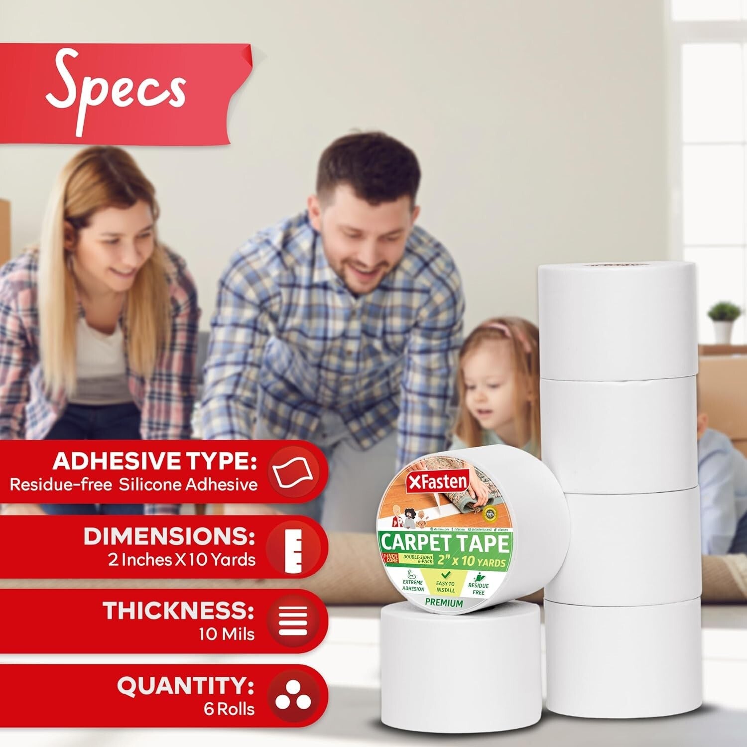 UV-Resistant Double Sided Carpet Tape - Ideal for Area Rugs and Hardwood Floors
