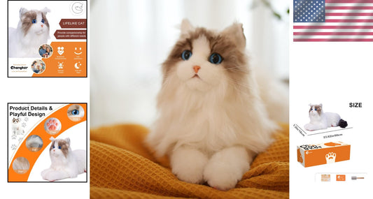 Chongker Handmade Cat Plush - Realistic White Ragdoll for Emotional Support