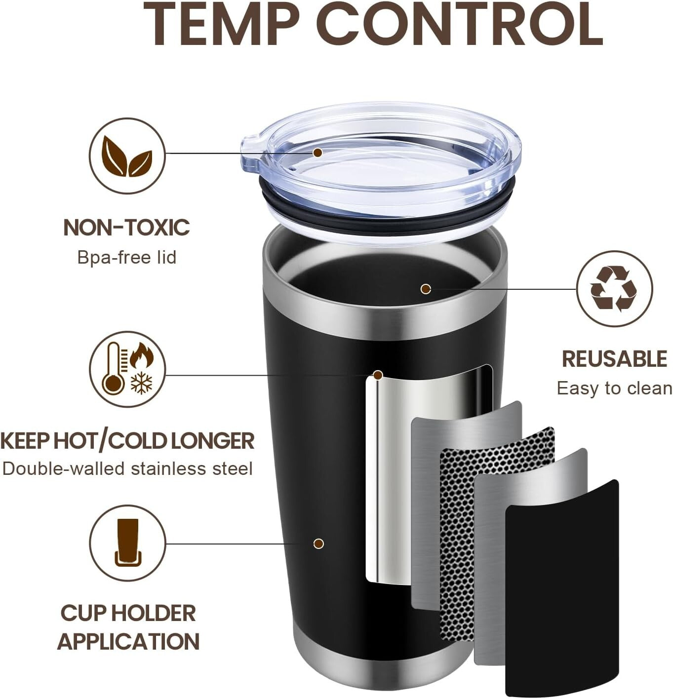 Durable 20oz Stainless Steel Tumbler Set - 8 Pack of Insulated Cups with Lids