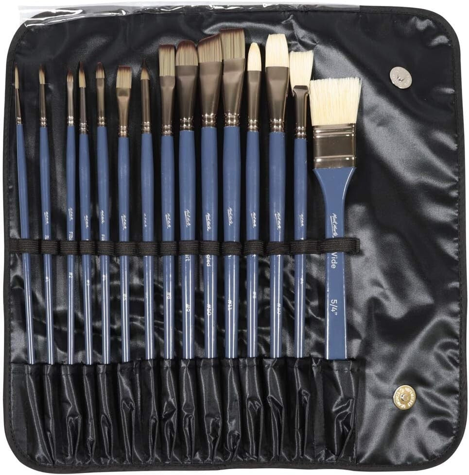 15-Piece Premium Paint Brush Set in Roll Case - Perfect for Artists Everywhere