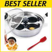 Load image into Gallery viewer, Versatile Stainless Steel Egg Poaching Pan - 4 Cup Capacity with Tempered Lid