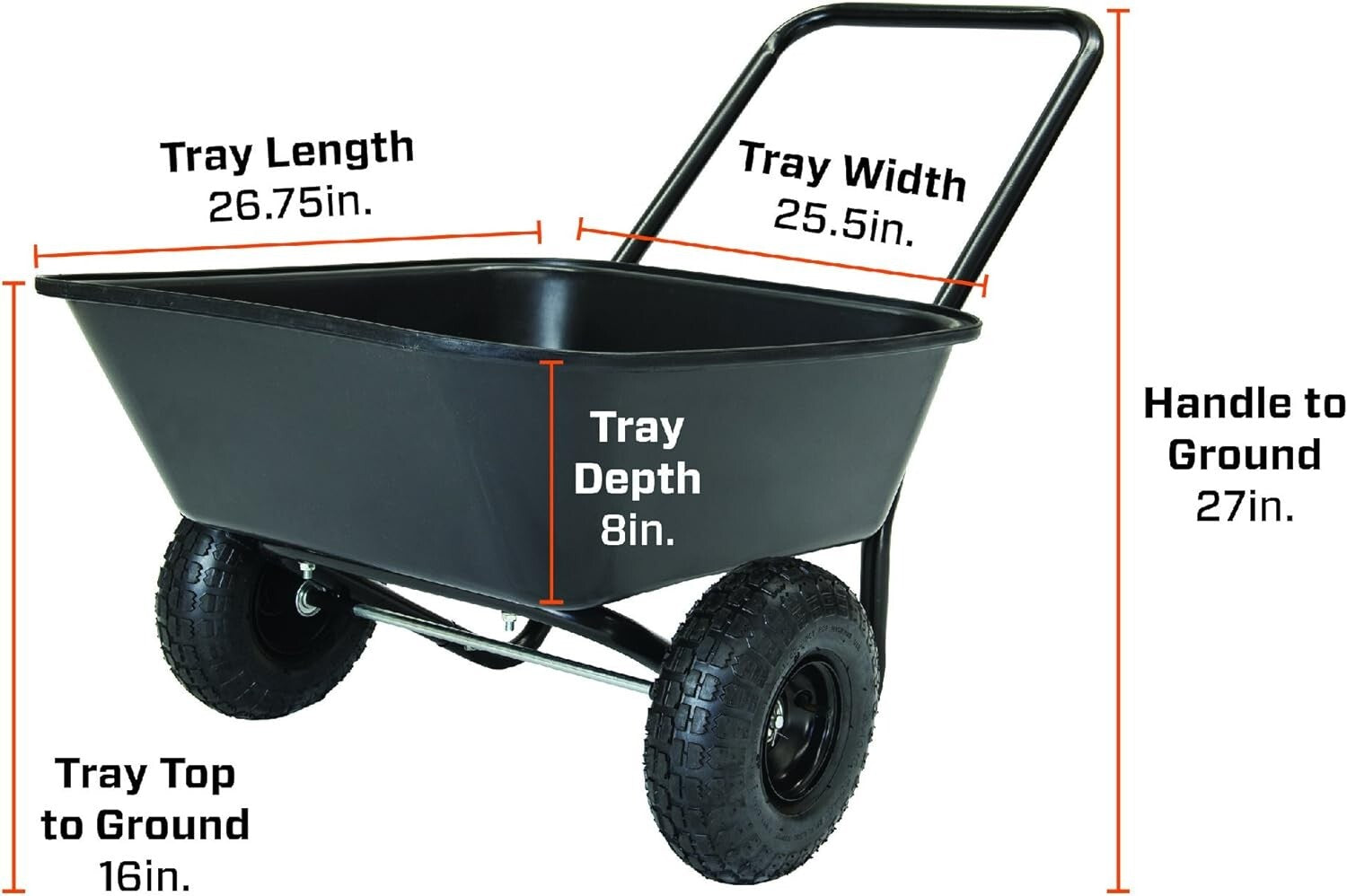 Durable 300 lb Capacity Garden Barrow with Pneumatic Wheels for Easy Transport