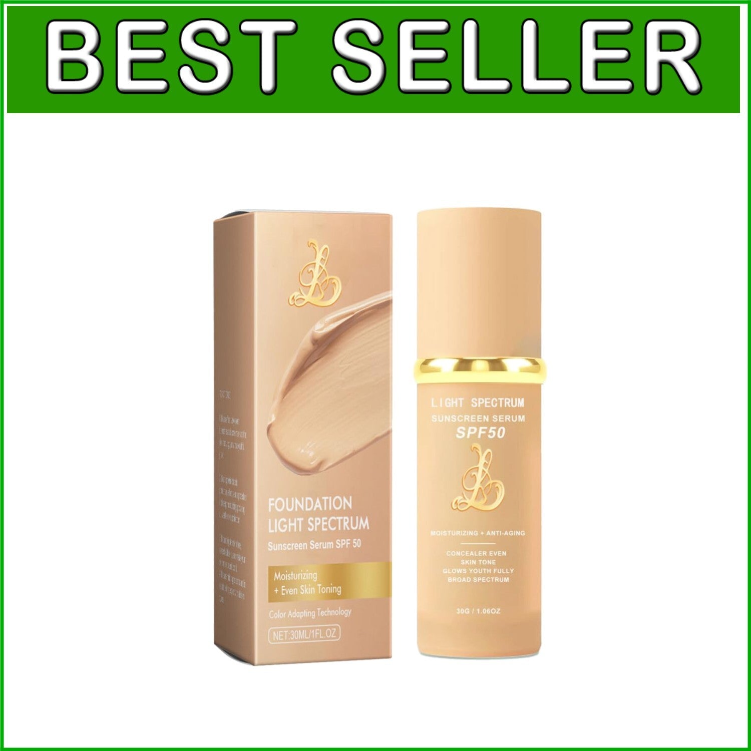 Light/Medium Spectrum Waterproof Foundation - SPF 50+ for Flawless Aging Skin