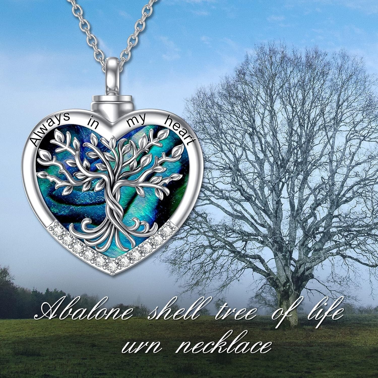 925 Sterling Silver Tree of Life Urn Necklace - Heart Keepsake Jewelry for Ashes