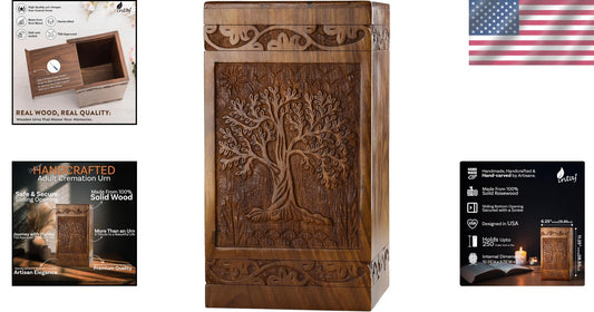 Elegant Handcrafted Cremation Urn for Adults - Tree of Life Design, 250 lbs