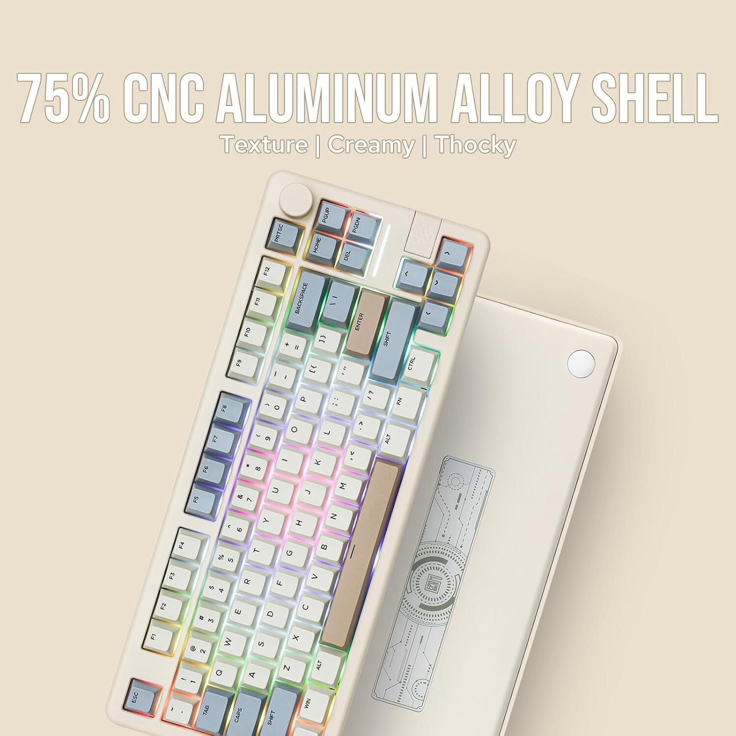 Durable 75% Aluminum Gaming Keyboard - Bluetooth, USB-C & Anti-Ghosting Features