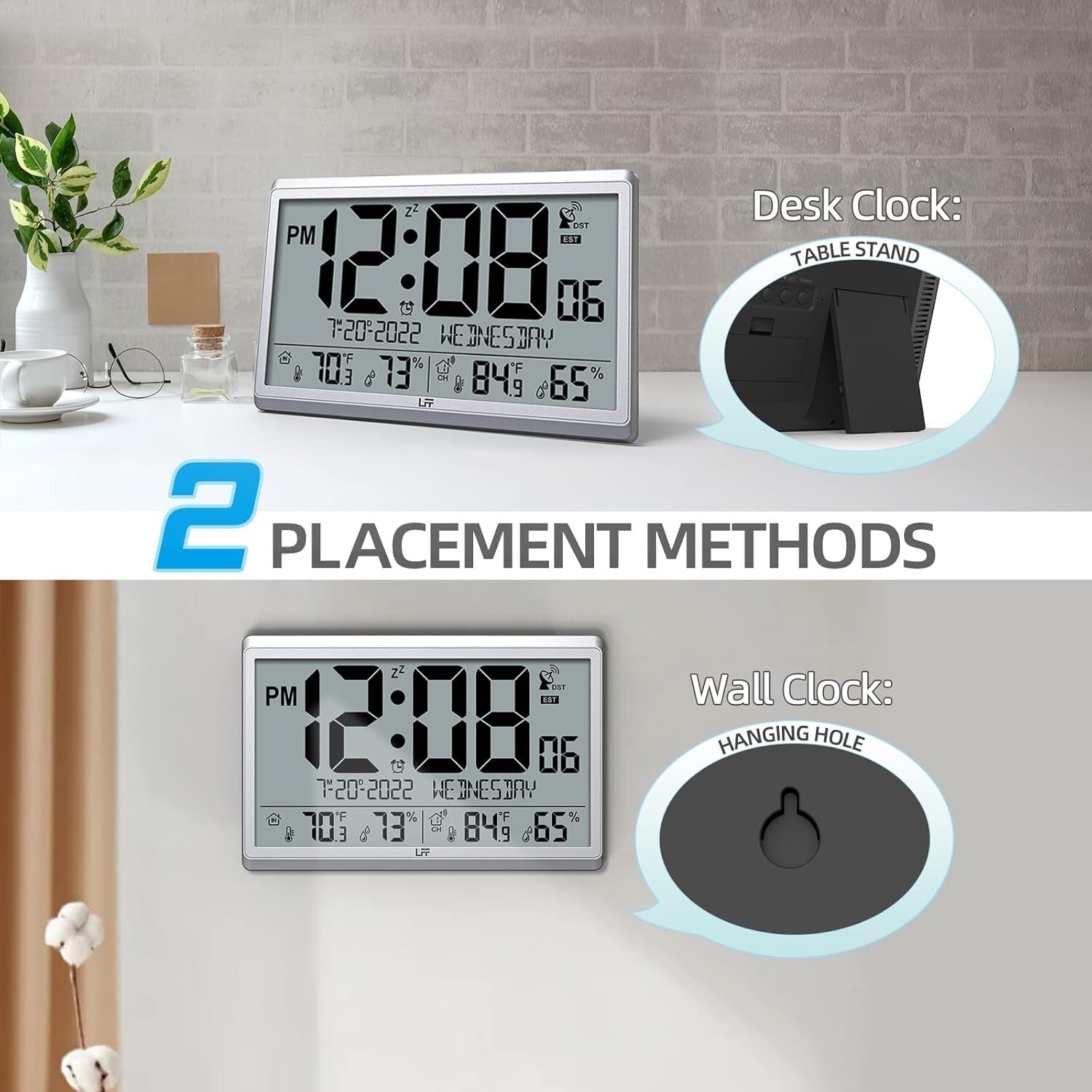 Elegant Digital Clock with Temperature & Humidity Display - Perfect for Any Room
