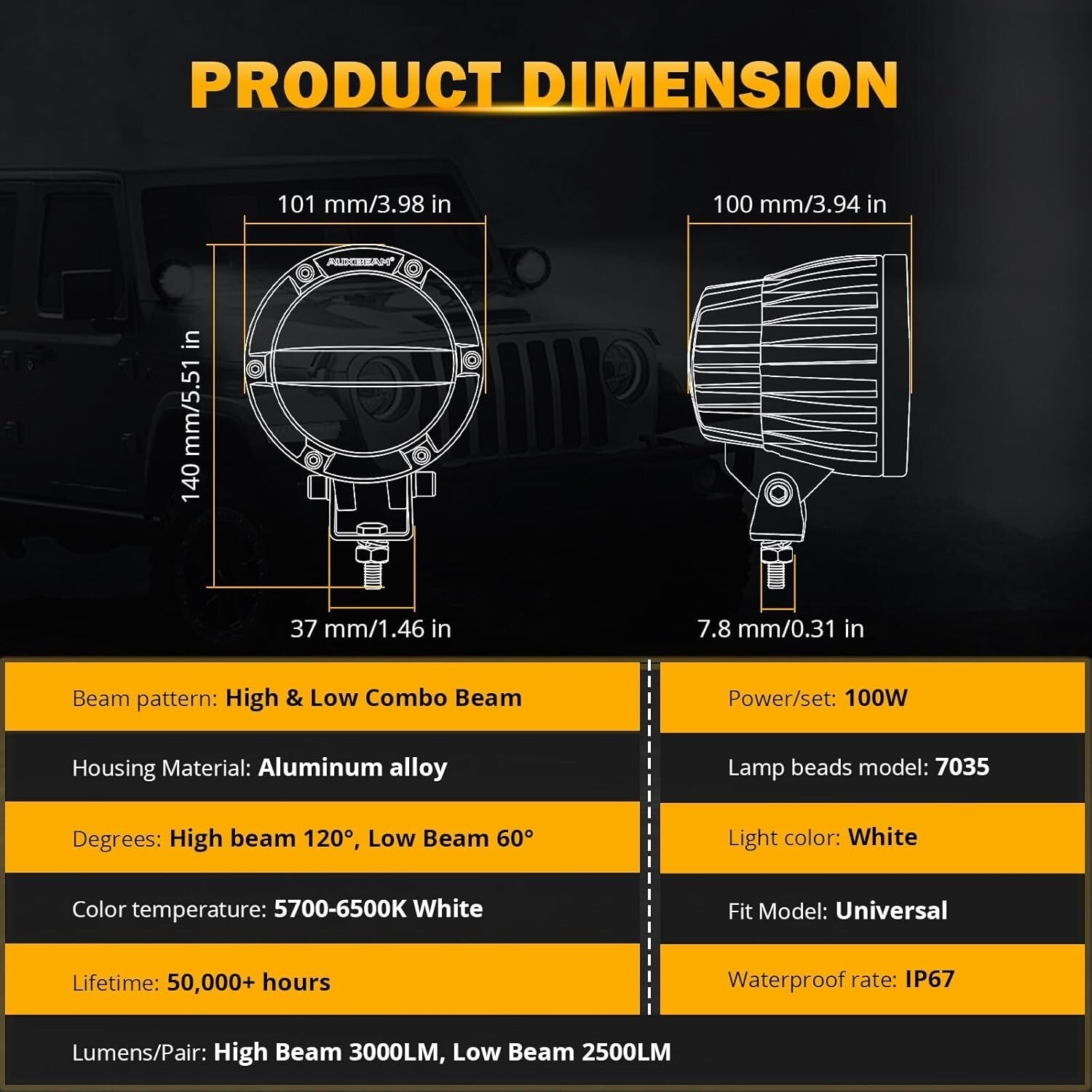 Efficient 100W Round LED Driving Lights - Adjustable Beam & Waterproof Design