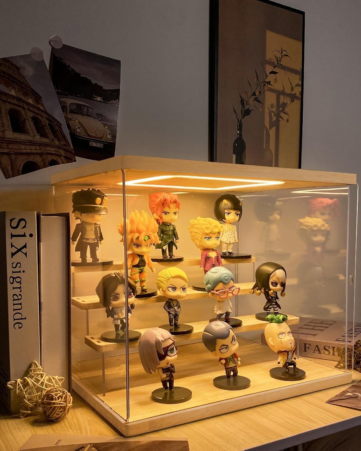 Dustproof 12.6 x 9.6 x 10.6 Acrylic Display Stand with 4 Tiers and Sliding Doors