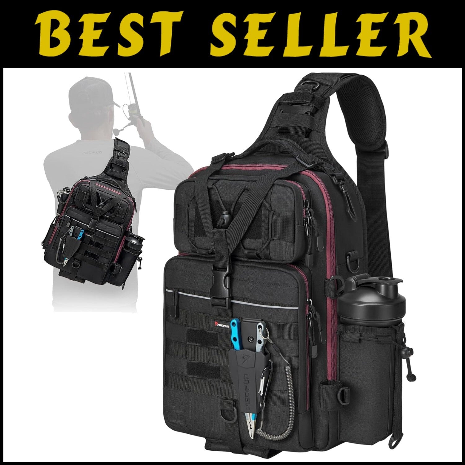 Water-Resistant Outdoor Sling Bag for Fishing - Multiple Compartments & Comfort