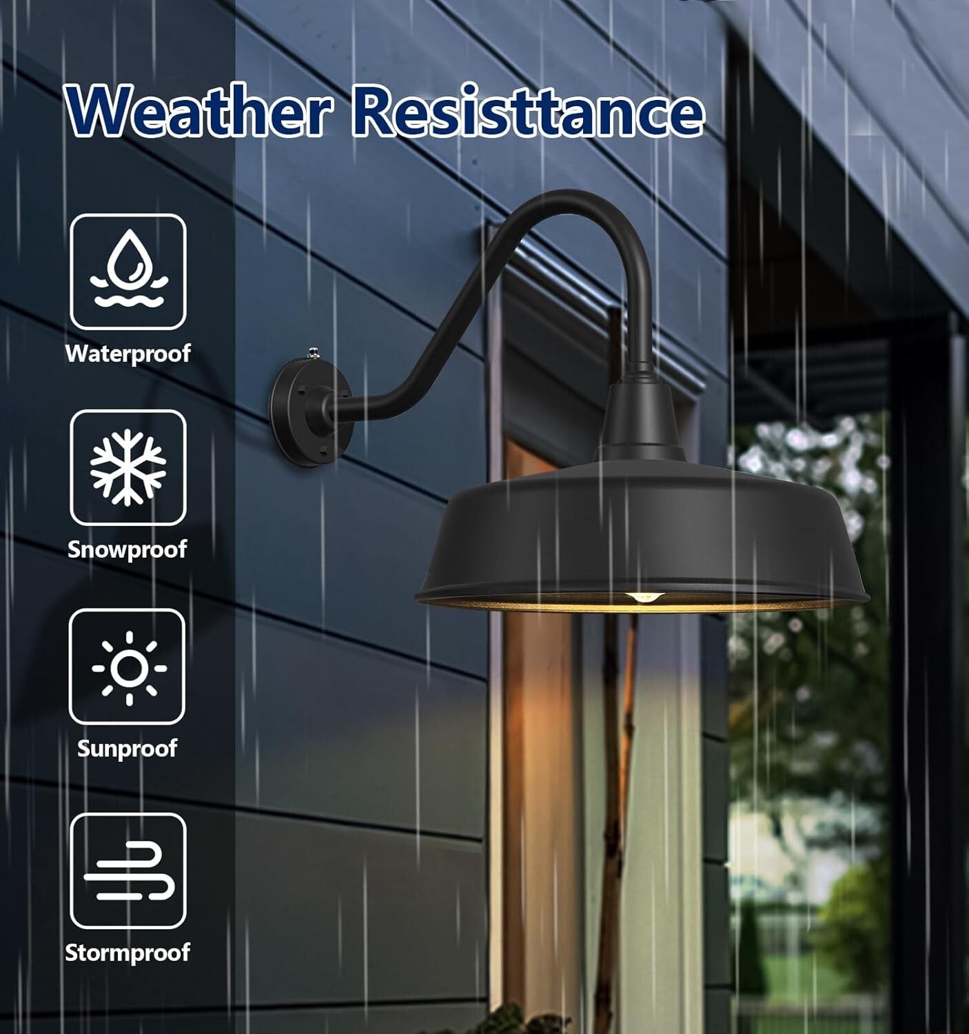 Durable 15" Waterproof Gooseneck Barn Light with Remote and Touch Control