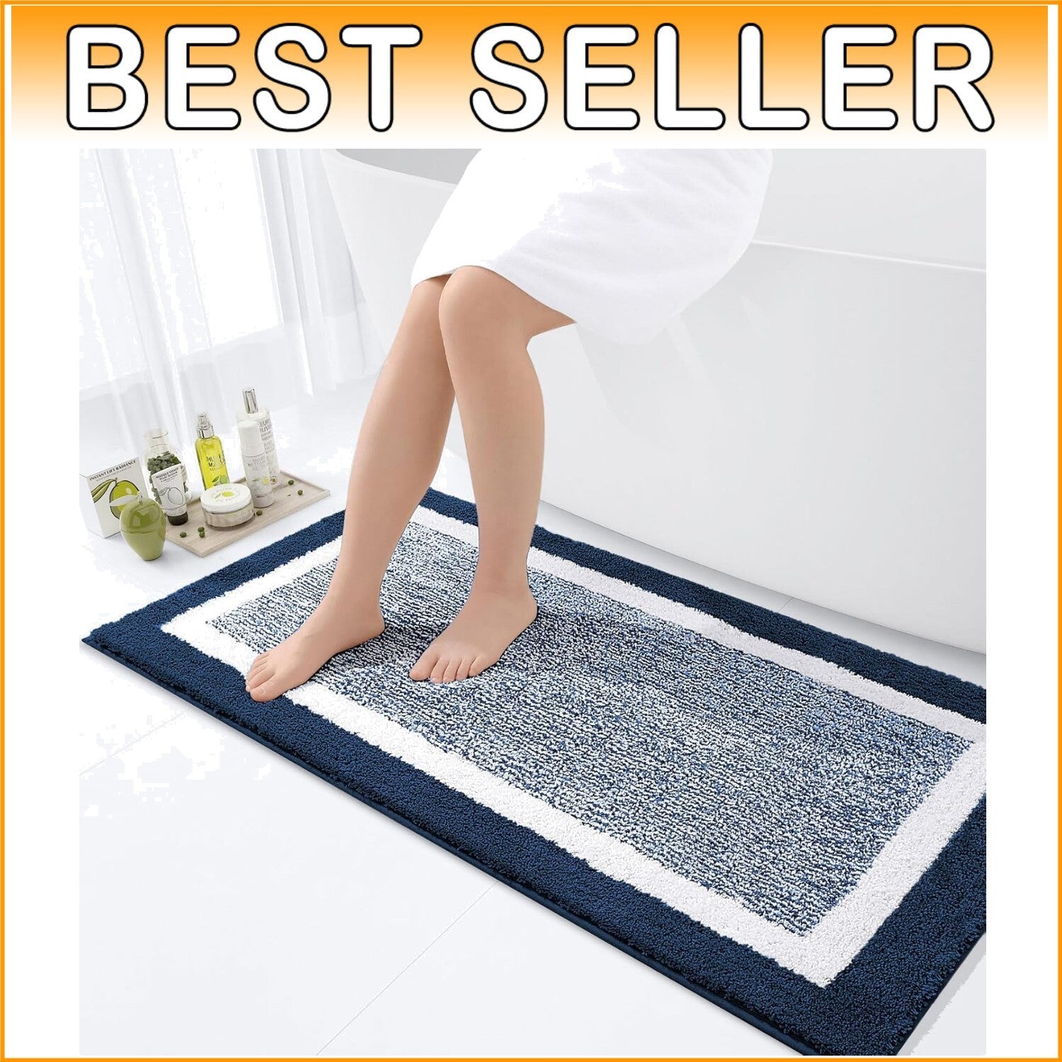 Extra Absorbent Navy Bath Mat 44x24 - Fluffy & Non-Slip Design for Safety