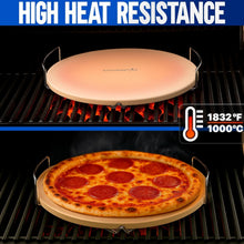Load image into Gallery viewer, Natural Cordierite Baking Stone for Oven &amp; BBQ Grill - 16-Inch, Includes Scraper