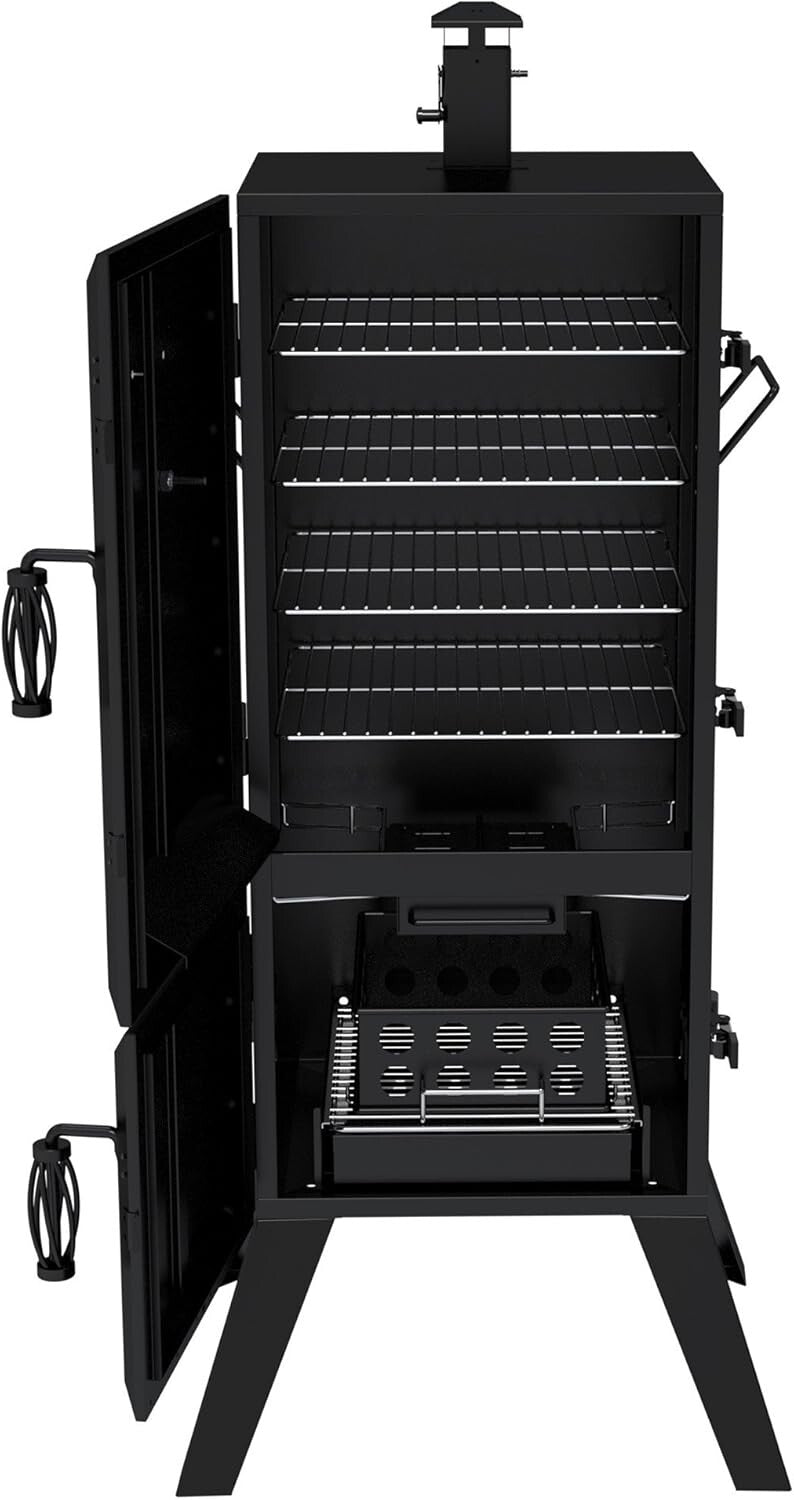 Alloy Steel Vertical Charcoal Smoker with Dual Doors & 4 Adjustable Grates