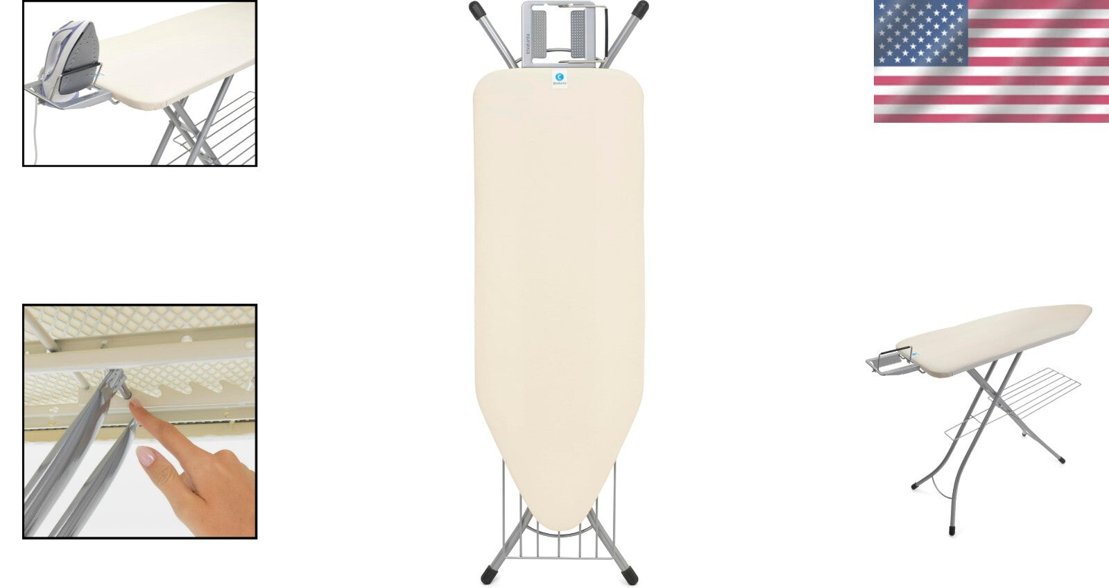 Efficient Ironing Board with 7 Height Options & Child Safety Locks - Ecru