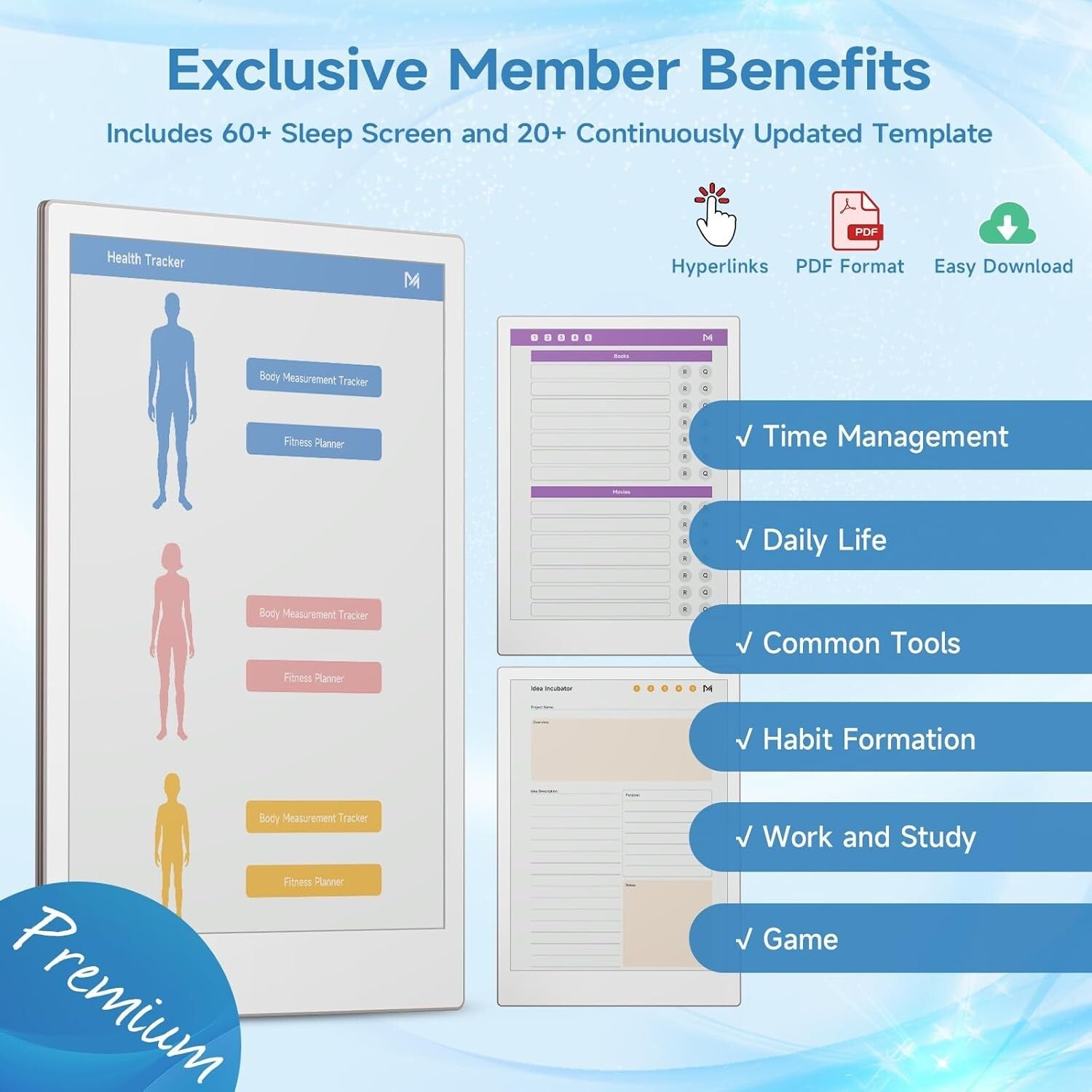 Cobalt Blue Mosaic Book Folio for Remarkable Paper Pro with Premium Membership