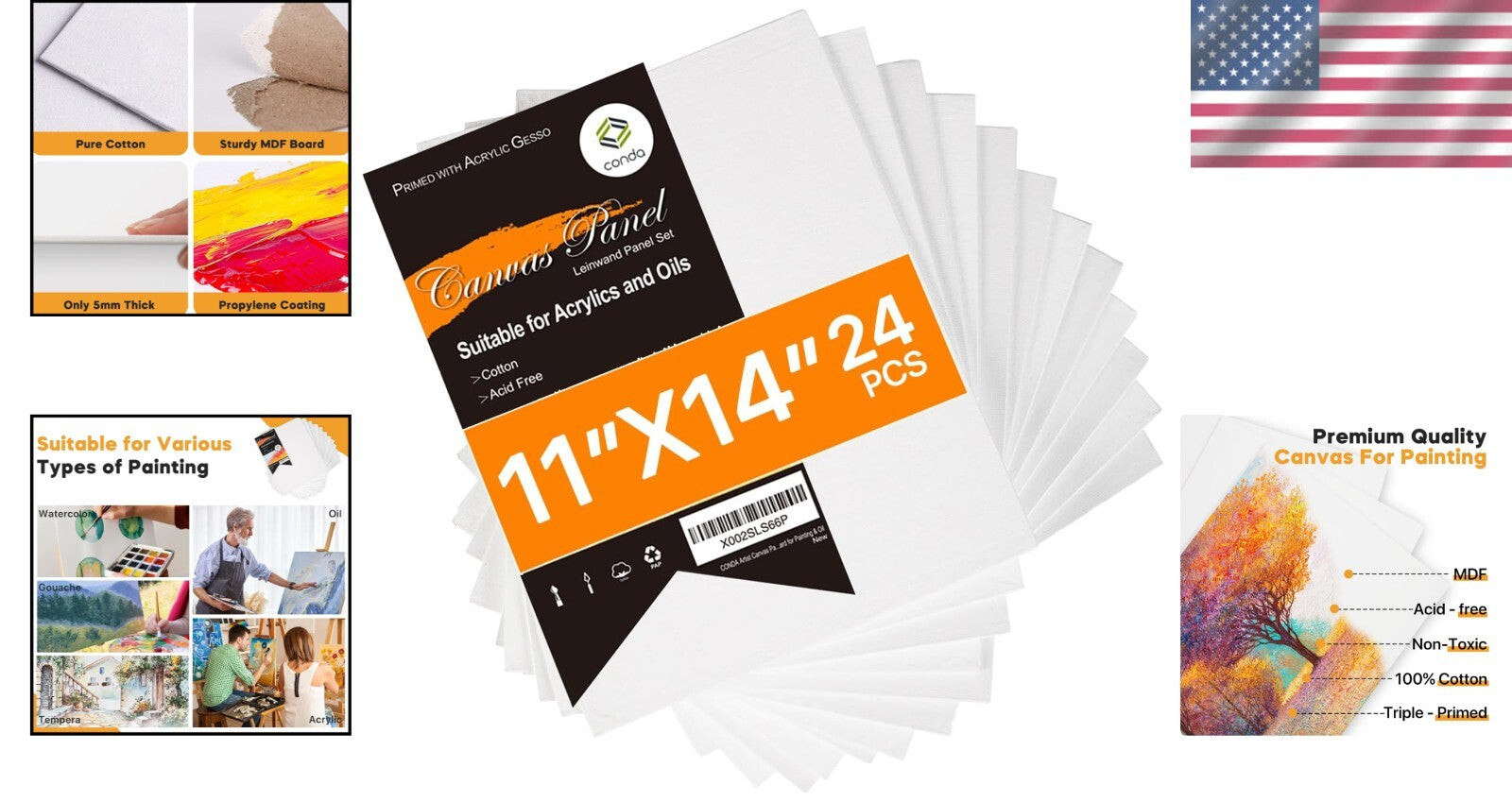 Ready-to-Paint 11x14" Canvas Boards - 24 Pack, Ideal for Home Decor & Crafts