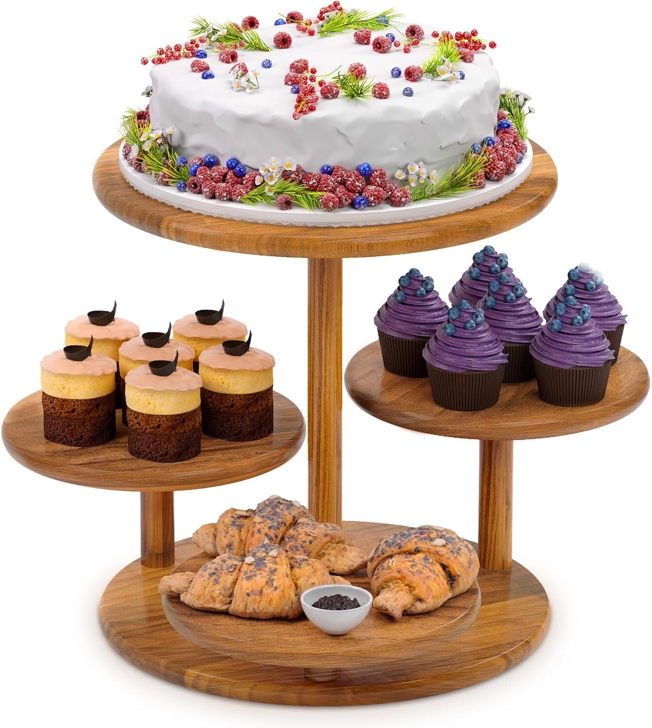 4-Tier Rustic Acacia Wood Cupcake Stand for 50 – Elegant Dessert Display