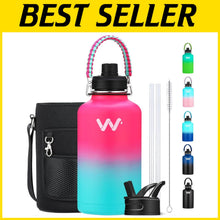 Load image into Gallery viewer, 24 oz Insulated Water Bottle with Handles &amp; Dual Lids for Adults - P-cool Summer