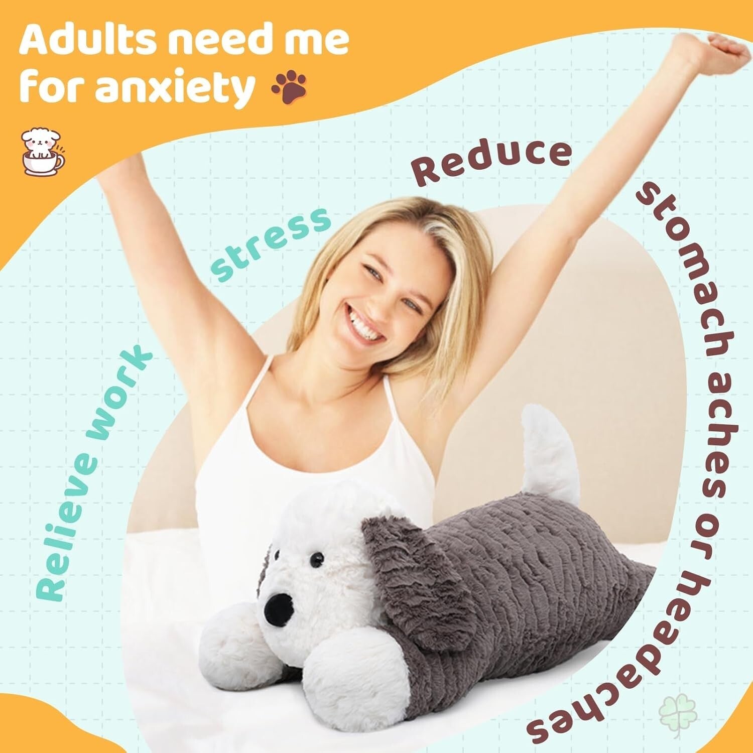 Large 24Inch Weighted Stuffed Dog Pillow - Soothing Companion for All Ages