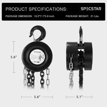 Load image into Gallery viewer, Heavy-Duty 1 Ton Manual Chain Hoist 10ft with Superior Alloy Steel Hooks
