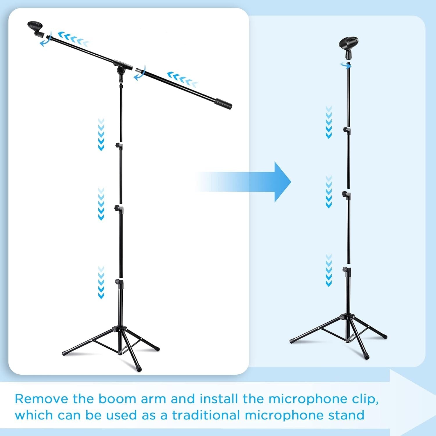 Sturdy Metal Tripod Mic Stand Set with Universal Clips & Carrying Bag - 2 Pack