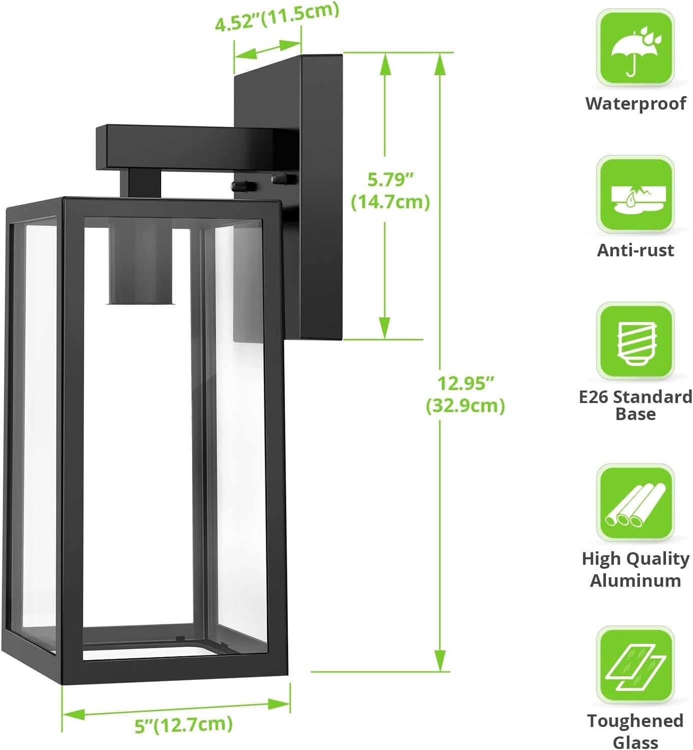 Energy-Efficient Waterproof Wall Mount Lights - Modern Black Sconces 2 Pack