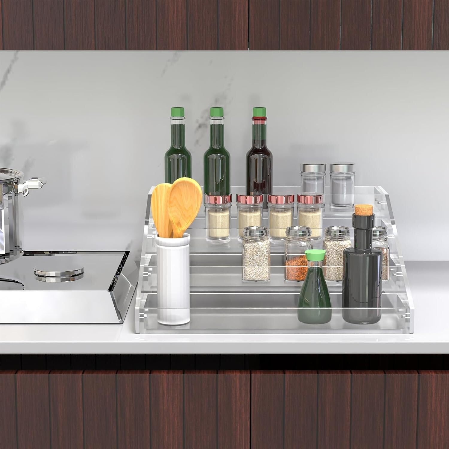 4-Tier Acrylic Spice Organizer - Secure and Stylish Kitchen Storage Solution