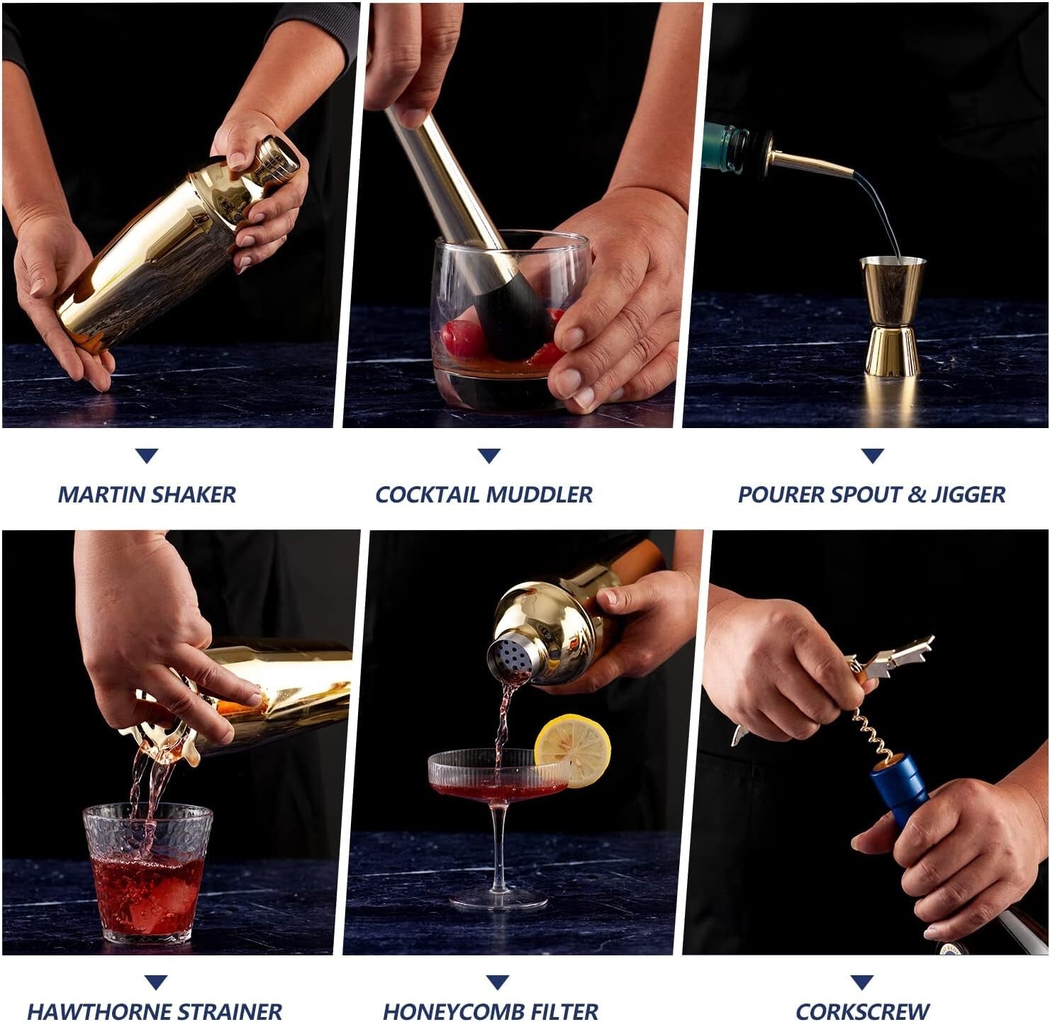 Luxury 11-Piece Mixology Set in Matte Gold - Includes Shaker, Muddler & More