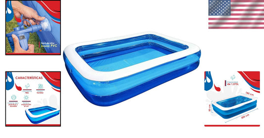 Easy Inflate Giant Kiddie Pool - 10 Feet Rectangular Pool for Endless Summer Fun