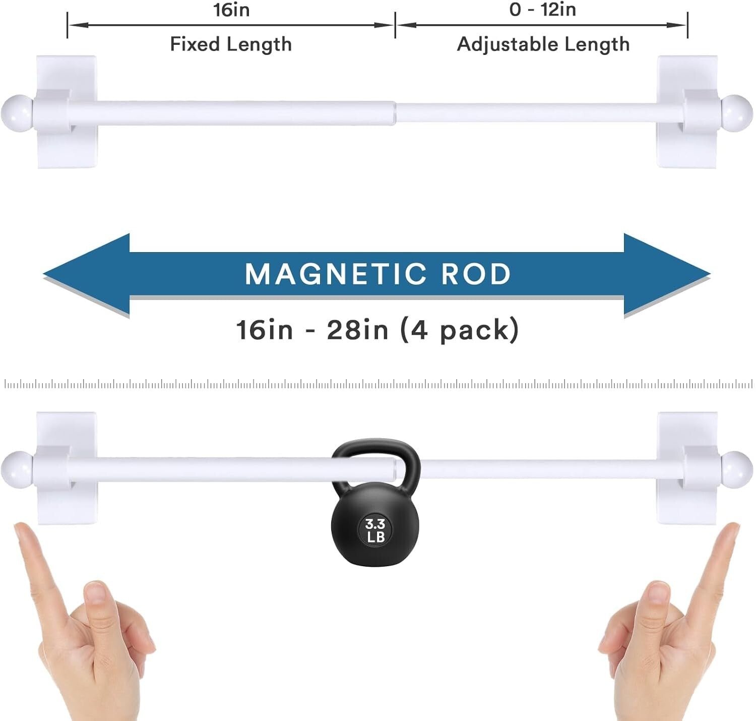 4 Pack Adjustable Magnetic Curtain Rods for Metal Doors - Elegant Home Decor