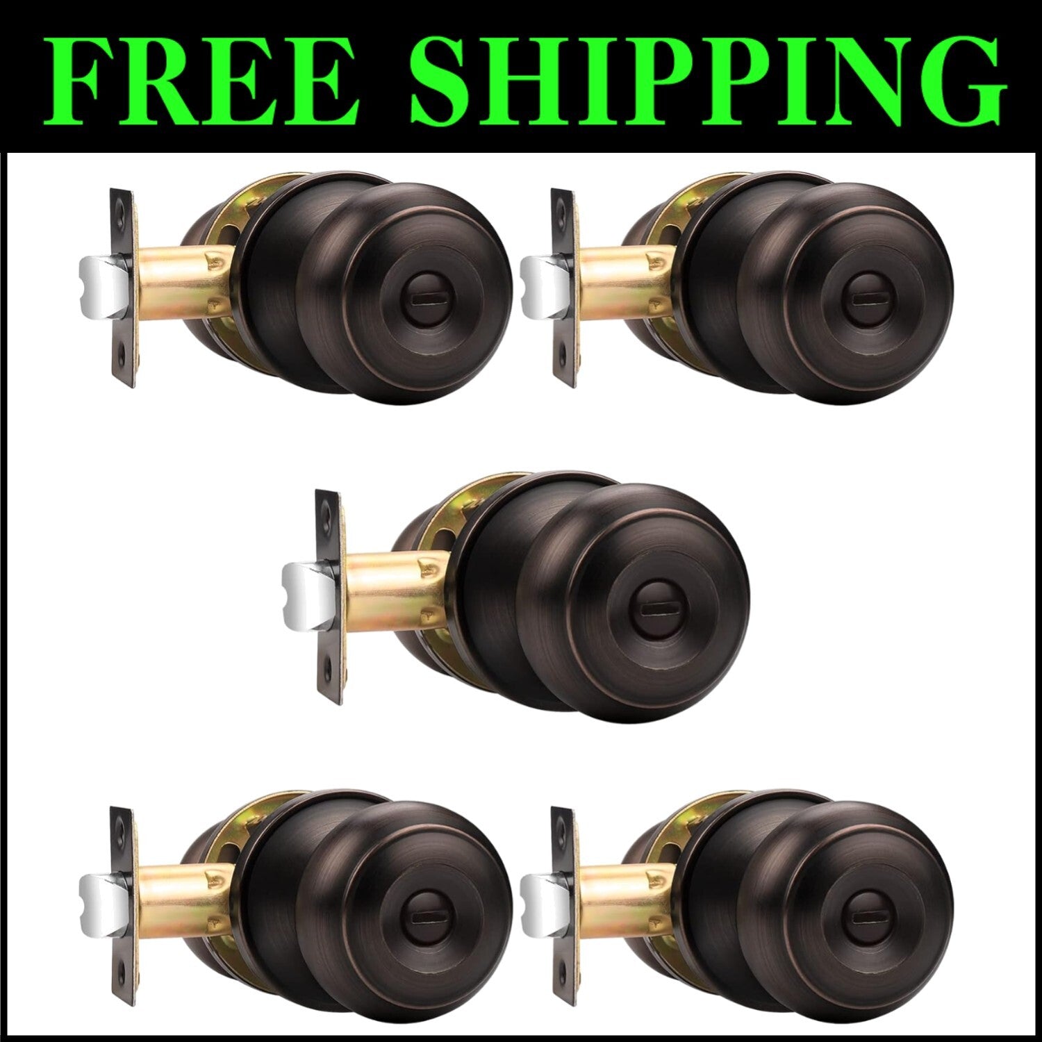 5 Pack Oil Rubbed Bronze Privacy Door Knobs - Easy Installation & Secure Lock