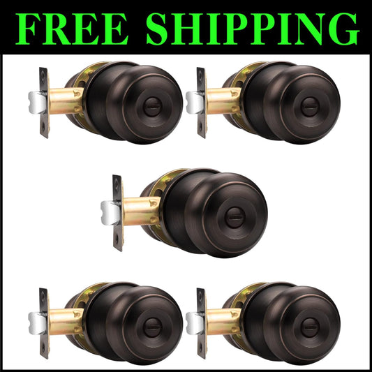 5 Pack Oil Rubbed Bronze Privacy Door Knobs - Easy Installation & Secure Lock