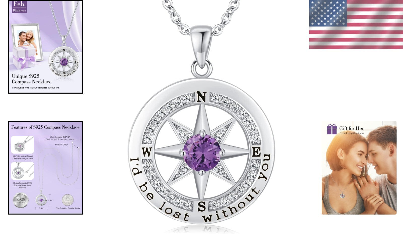 Sentimental Compass Necklace in S925 Silver: Perfect Anniversary Gift for Women