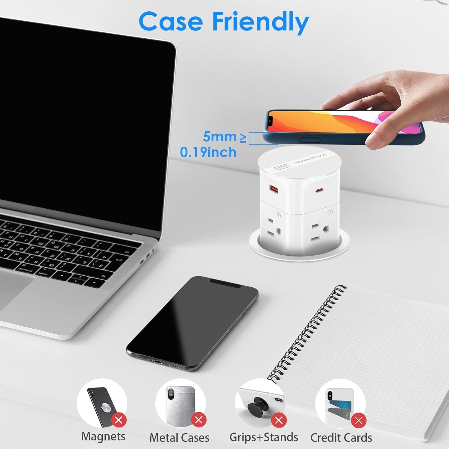 3.15" Pop-Up Countertop Outlet with 15W Wireless Charger & 800J Surge Protection