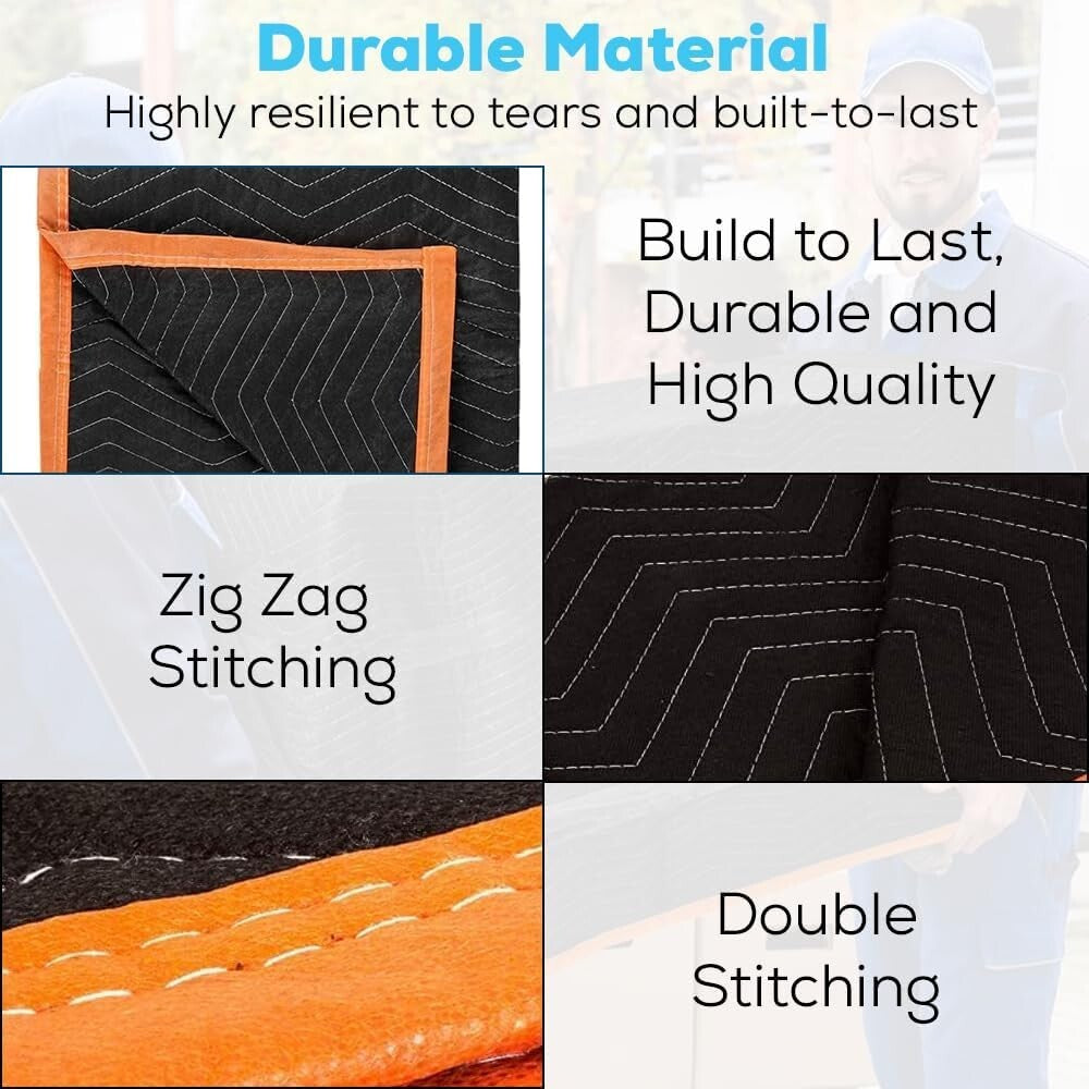 Multi-Purpose Heavy-Duty Moving Pads - 12 Pack Cotton Blankets in Black/Orange