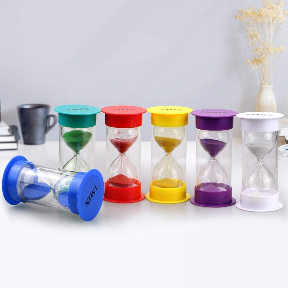 Durable Acrylic Hourglass Timer Set - 6 Colors with Timings from 1 to 15 Minutes