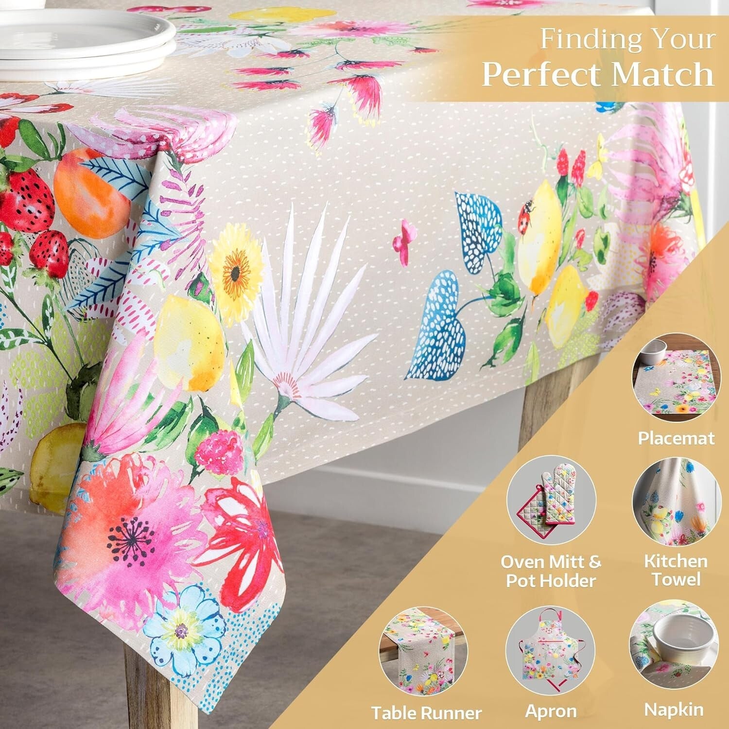 Elegant 100% Cotton Table Cloth 60 x 90 Inches for All Occasions - Jardin D'Ete