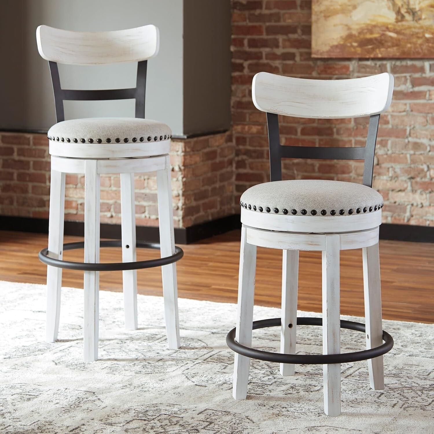 Valebeck 24.5" Modern Swivel Counter Height Barstool in Whitewash Finish