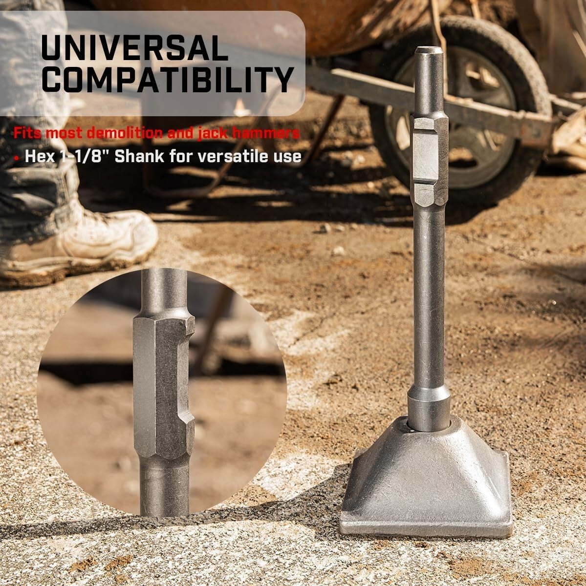 Durable 6" Tamper Plate & Shank for Versatile Demolition Hammer Projects