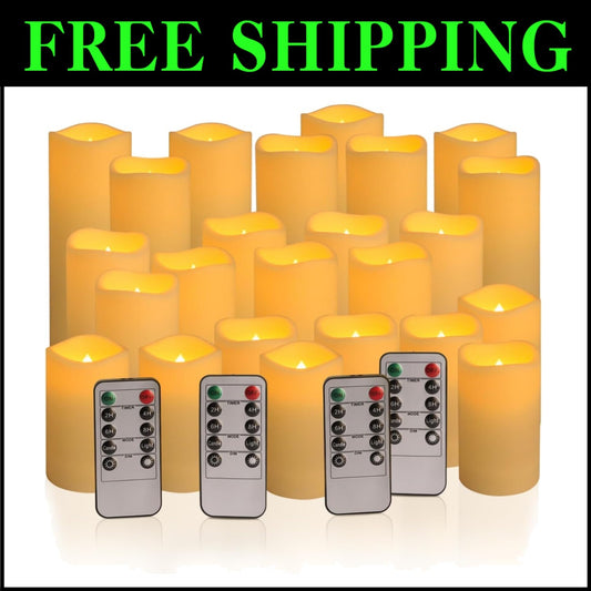 Elegant Outdoor Indoor Flameless LED Candles Set of 24 with Remote Control Timer