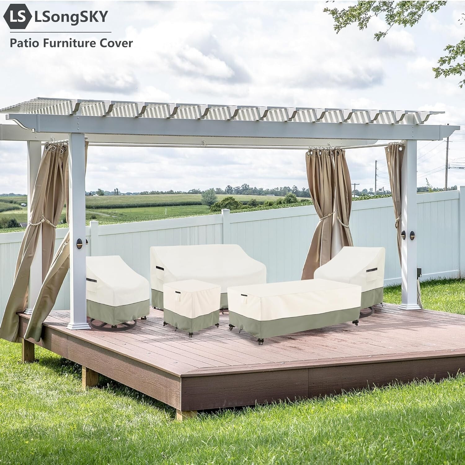 Adjustable Heavy Duty Outdoor Swivel Lounge Chair Covers - 2 Pack Beige & Gray