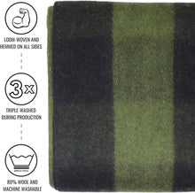 Load image into Gallery viewer, Large Green Buffalo Plaid Wool Blanket - Warm and Washable for All Seasons