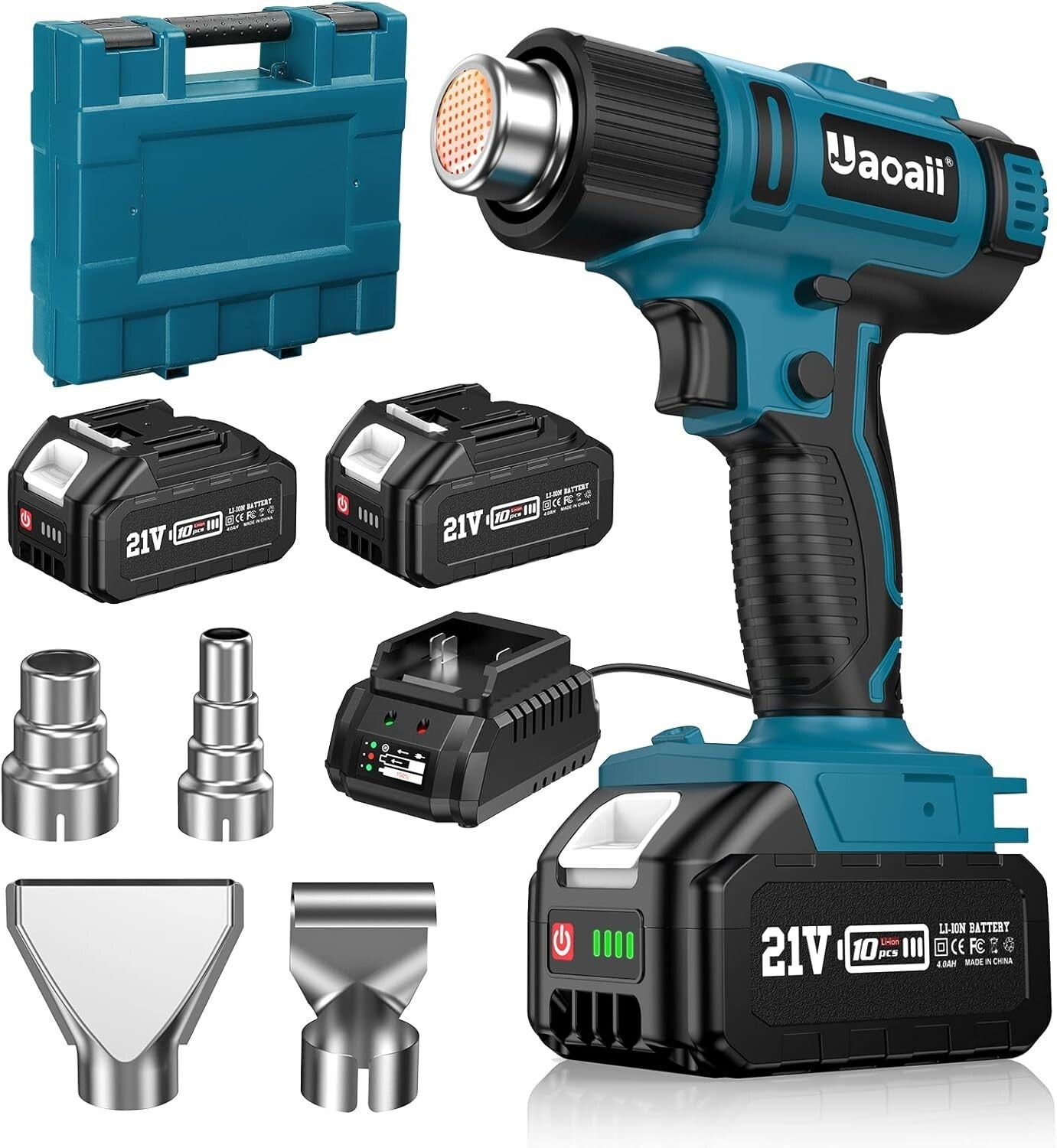 Portable Hot Air Gun Kit - 21V, 4 Nozzle Set, LED & Ergonomic Design, 1022°F