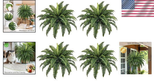 Realistic 35" Fake Boston Ferns - 4 Bespoke Bundles for Low Maintenance Elegance