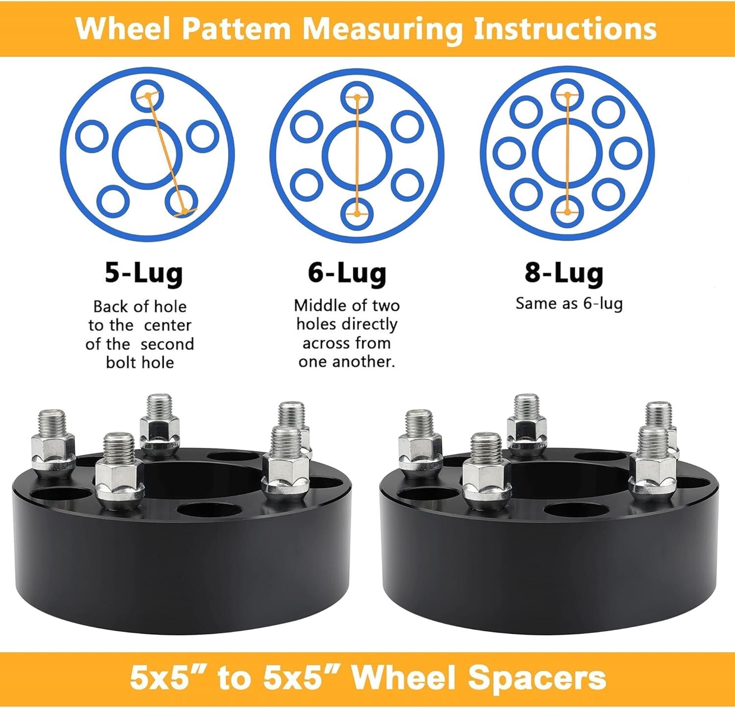 CNC Machined Black 2 Inch Wheel Spacers with Forged 6061-T6 Aluminum - Set of 4