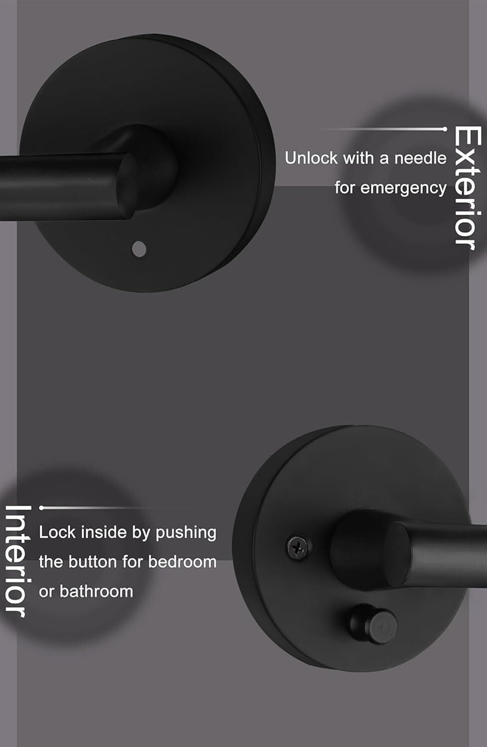 Zinc Alloy Matte Black Privacy Lever Door Handle - 6 Pack with Installation Kit