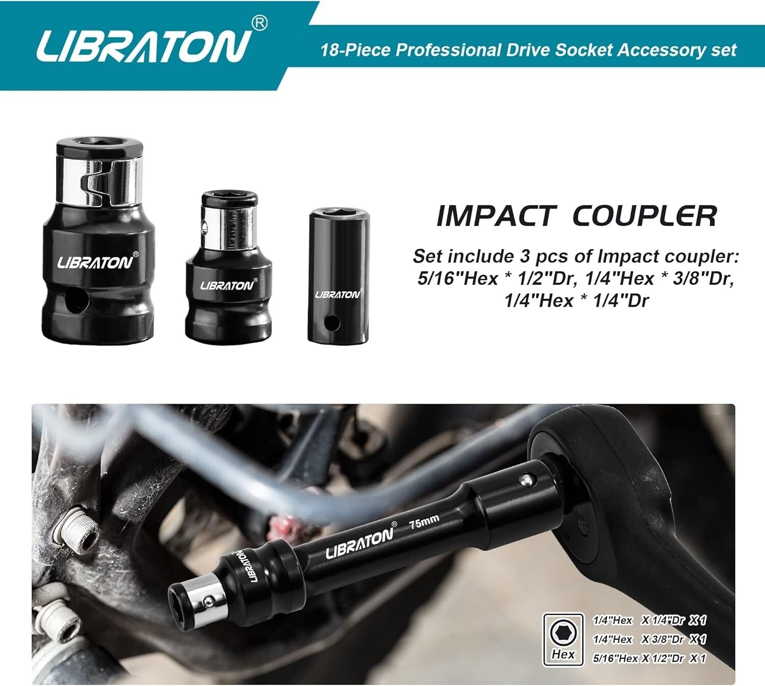 Chrome Vanadium 18-Piece Socket Extension & Swivel Set - Organized Storage